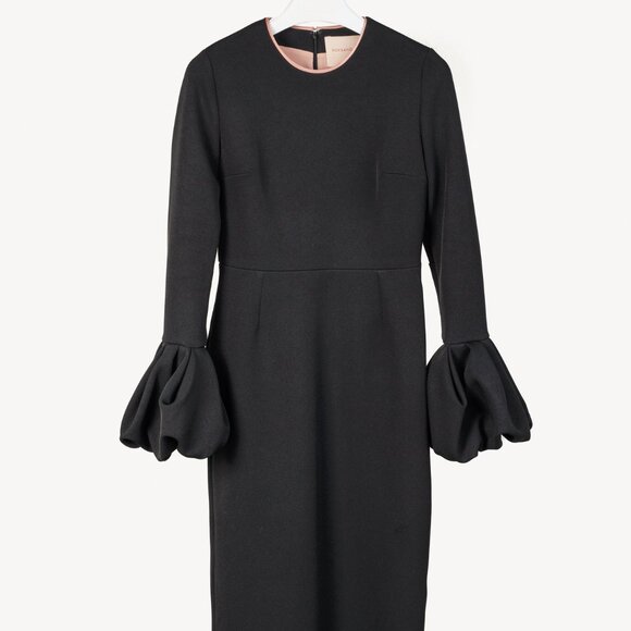 Roksanda Lena Black Crepe Frilled Sleeve Midi Dress - Picture 2 of 11